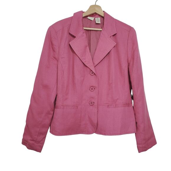 Vintage Merona | Linen Bubblegum Pink Three Button Front Blazer with Pockets - Picture 1 of 14